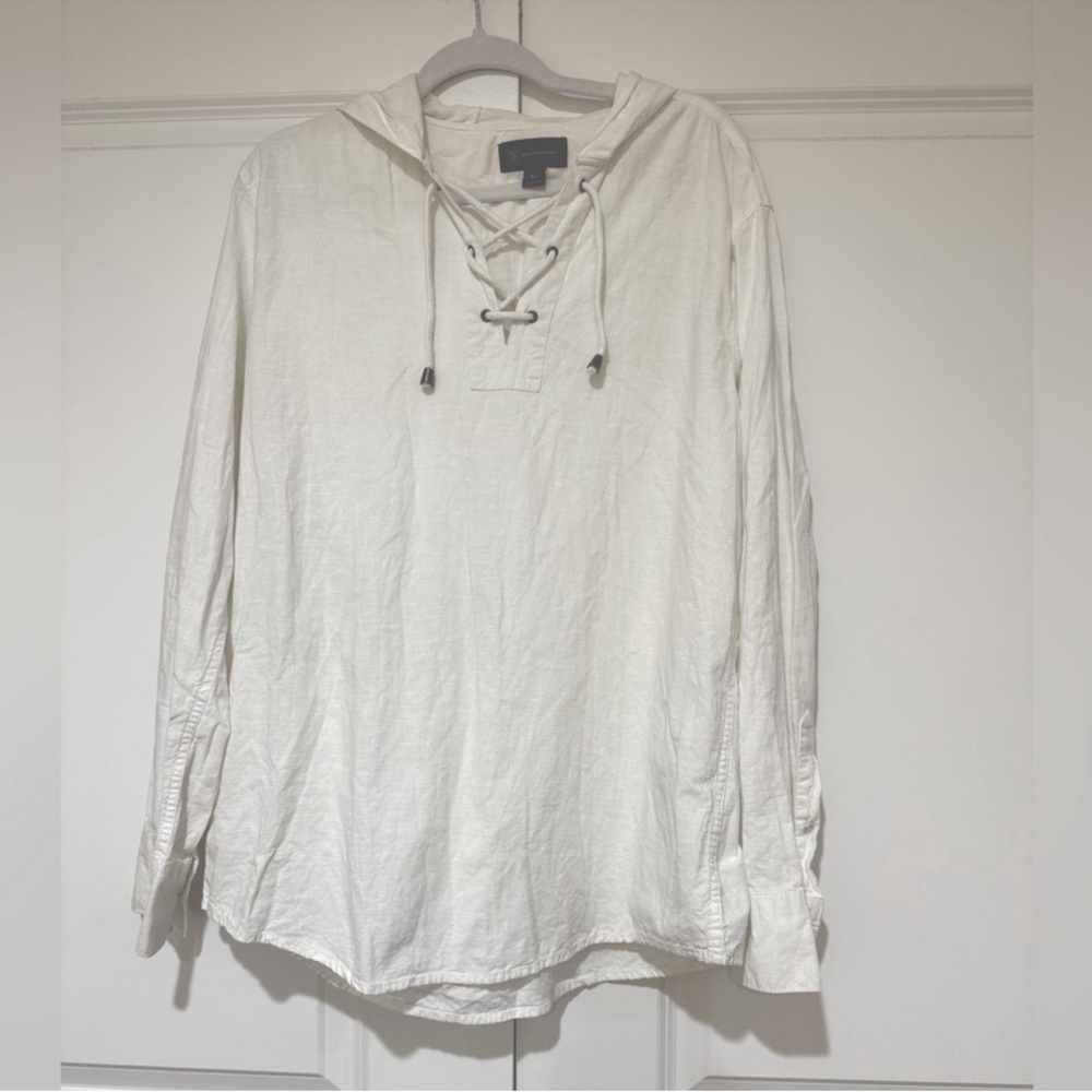 INC International Concepts 💯% Cotton Off White Lace-Up Hoodie Top/Tunic